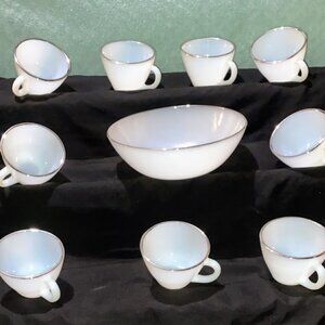 Anchor Hocking Fire King Milk Glass with silver trim